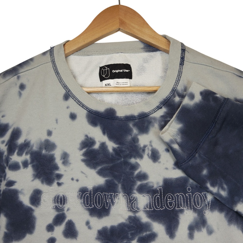 Original Use Mens XXL Tie Dye Sweatshirt Slow Down And Enjoy Blue White Pullover